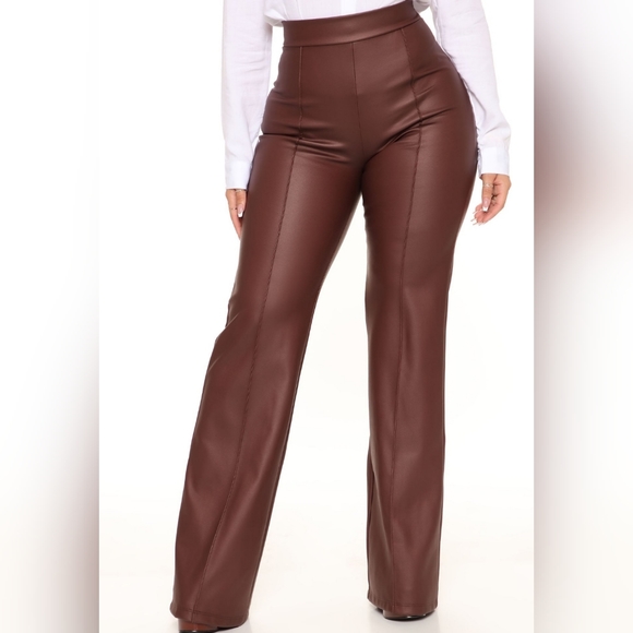 Medium Brown Faux Leather High Waist Dress Pants - Picture 1 of 1